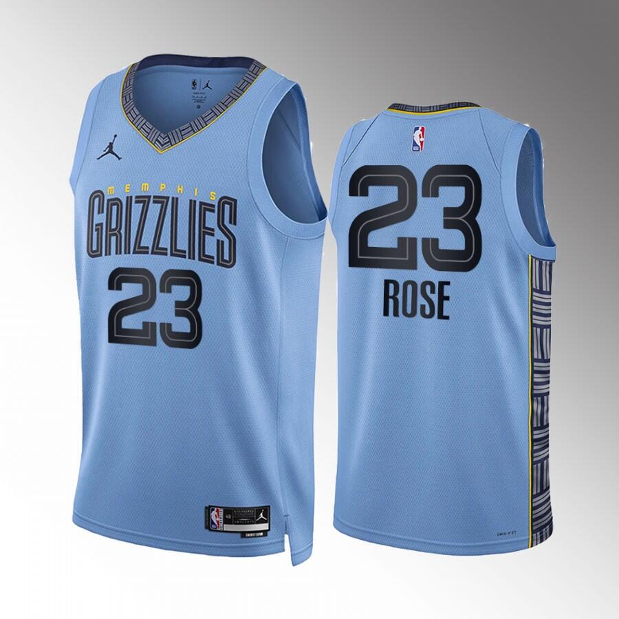 Men's Memphis Grizzlies #23 Derrick Rose Blue Statement Edition With NO.6 Patch Stitched Basketball Jersey